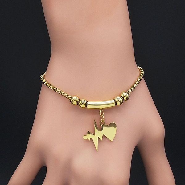 link, chain 2021 fashion heartbeat stainless steel bead bracelete for women gold color bracelet jewellery pulsera mujer b18439, Black
link, chain 2021 fashion heartbeat stainless steel bead bracelete for women gold color bracelet jewellery pulsera mujer b18439, Black