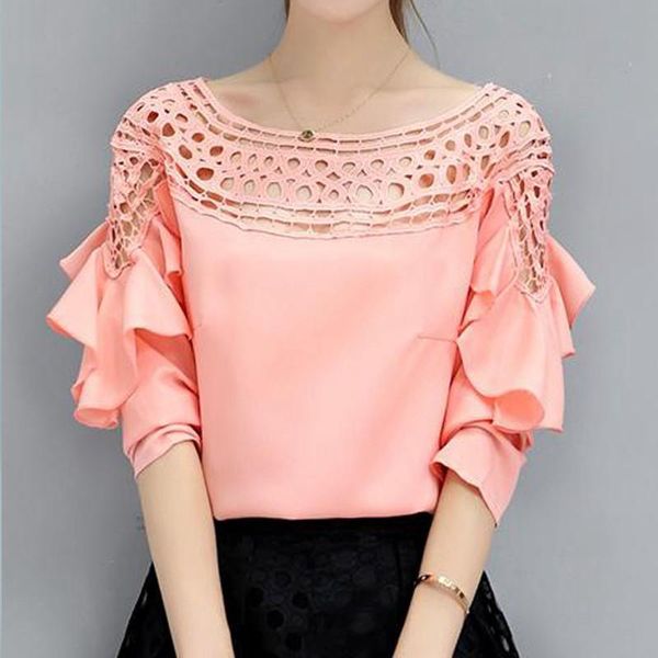 women's blouses & shirts chiffon women spring ruffle long sleeve ladies hollow out lace patchwork, White
women's blouses & shirts chiffon women spring ruffle long sleeve ladies hollow out lace patchwork, White