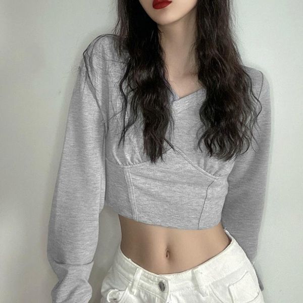 women's t-shirt women basic casual crop solid gray long sleeve v neck slim t-shirts ladies female short pullovers fall clothes, White
women's t-shirt women basic casual crop solid gray long sleeve v neck slim t-shirts ladies female short pullovers fall clothes, White