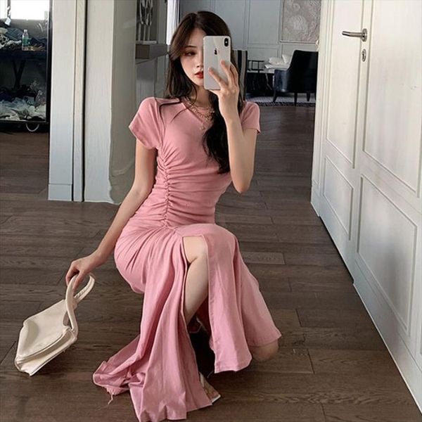 summer casual sweet cotton women dress o neck short sleeve pink pleated split mermaid long black vestido feminino wild, Black;gray
summer casual sweet cotton women dress o neck short sleeve pink pleated split mermaid long black vestido feminino wild, Black;gray