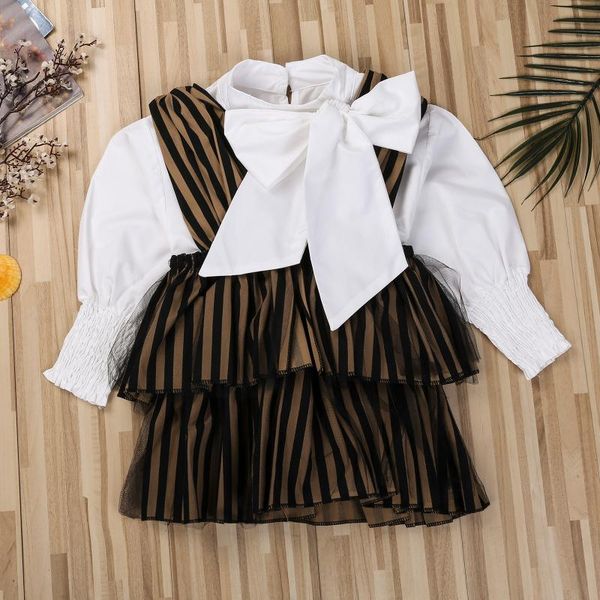 2pcs fashion children girls set solid stand collar with big bow long sleeve shirt+ striped suspender skirt casual toddler clothe clothing se, White
2pcs fashion children girls set solid stand collar with big bow long sleeve shirt+ striped suspender skirt casual toddler clothe clothing se, White