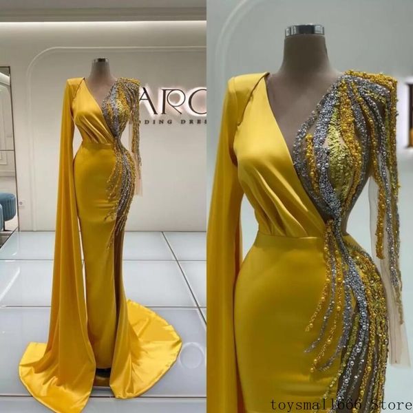 bright gold satin mermaid prom dresses with long sleeve crystal beaded v-neck arabic dubai evening gown robes de soirée jaune sxm10, Black;red
bright gold satin mermaid prom dresses with long sleeve crystal beaded v-neck arabic dubai evening gown robes de soirée jaune sxm10, Black;red