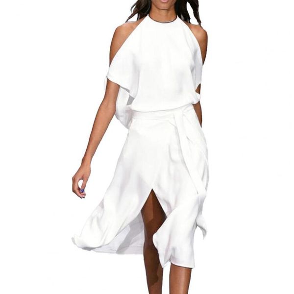 women's swimwear summer lady casual solid color long dress halter simple elegant women off shoulder loose for work hem beach dresses, White;black
women's swimwear summer lady casual solid color long dress halter simple elegant women off shoulder loose for work hem beach dresses, White;black