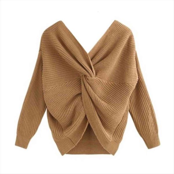 women solid color womens sweaters v neck twisted back knot long sleeve jumper pullover, White;black
women solid color womens sweaters v neck twisted back knot long sleeve jumper pullover, White;black