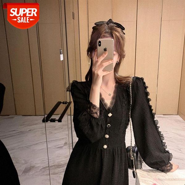 puff sleeve dress women's special-shaped buckle lace stitching temperament long skirt trendy #y07h, White;black
puff sleeve dress women's special-shaped buckle lace stitching temperament long skirt trendy #y07h, White;black