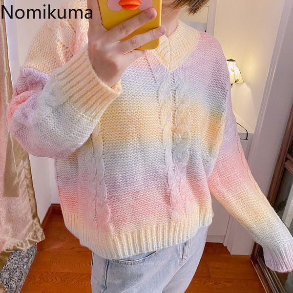 nomikuma rainbow color striped pullover v neck long sleeve knitted sweater women korean style loose jumpers sueter mujer 3c810 210514, White;black
nomikuma rainbow color striped pullover v neck long sleeve knitted sweater women korean style loose jumpers sueter mujer 3c810 210514, White;black