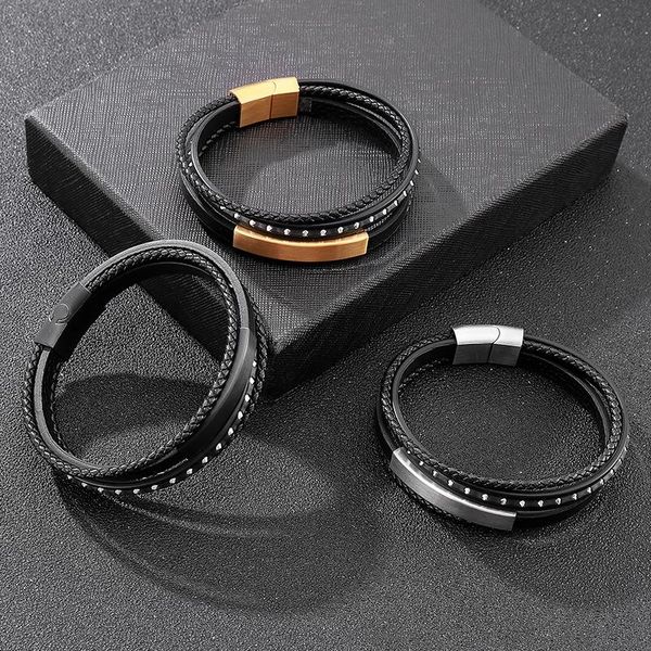 charm bracelets haoyi three-color multi-layer braided rope bracelet men's leather jewelry cowhide stainless steel wristband, Golden;silver
charm bracelets haoyi three-color multi-layer braided rope bracelet men's leather jewelry cowhide stainless steel wristband, Golden;silver