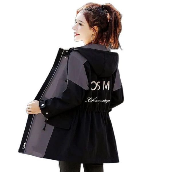 women's trench coats spring autumn windbreakers mid long drawstring color block female coat casual hooded all-match ladies jacket, Tan;black
women's trench coats spring autumn windbreakers mid long drawstring color block female coat casual hooded all-match ladies jacket, Tan;black