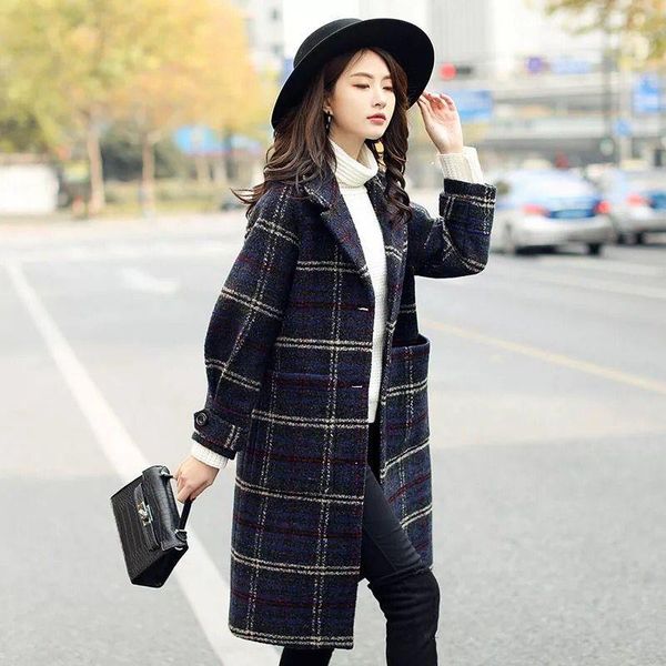 women's wool & blends fashion female plaid woolen coat loose long jacket 2021 autumn and winter korean thick warm, Black
women's wool & blends fashion female plaid woolen coat loose long jacket 2021 autumn and winter korean thick warm, Black