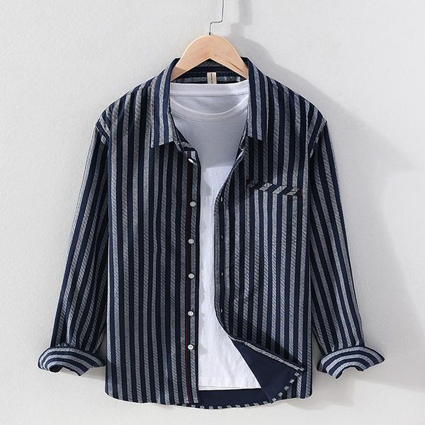 men's casual shirts long sleeve striped shirt for men pure cotton turn-down collar male daily button up vintage clothing, White;black
men's casual shirts long sleeve striped shirt for men pure cotton turn-down collar male daily button up vintage clothing, White;black