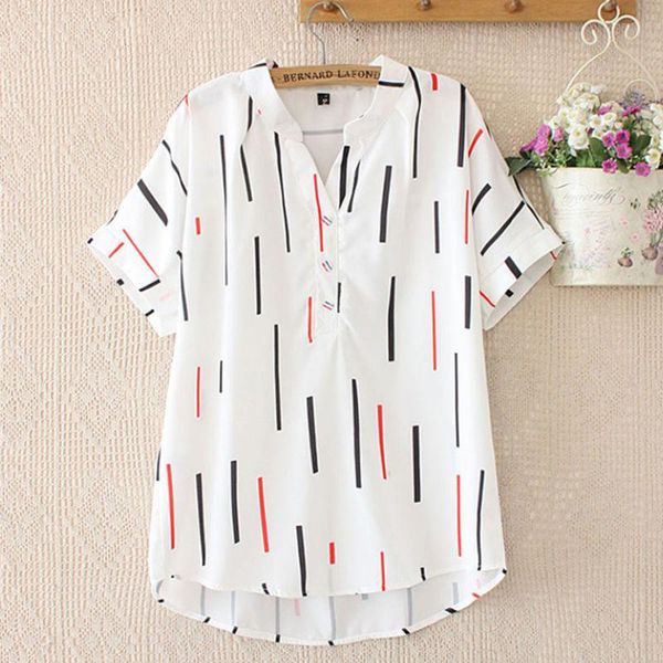 women's blouses & shirts short-sleeved 2021 summer large size loose chiffon v-neck striped blouse women, White
women's blouses & shirts short-sleeved 2021 summer large size loose chiffon v-neck striped blouse women, White