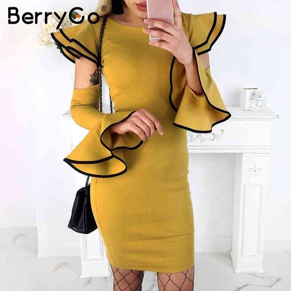 berrygo elegant bodycon knitted dress women cold shoulder ruffles autumn femme flare sleeve winter vestido 210513, Black;gray
berrygo elegant bodycon knitted dress women cold shoulder ruffles autumn femme flare sleeve winter vestido 210513, Black;gray