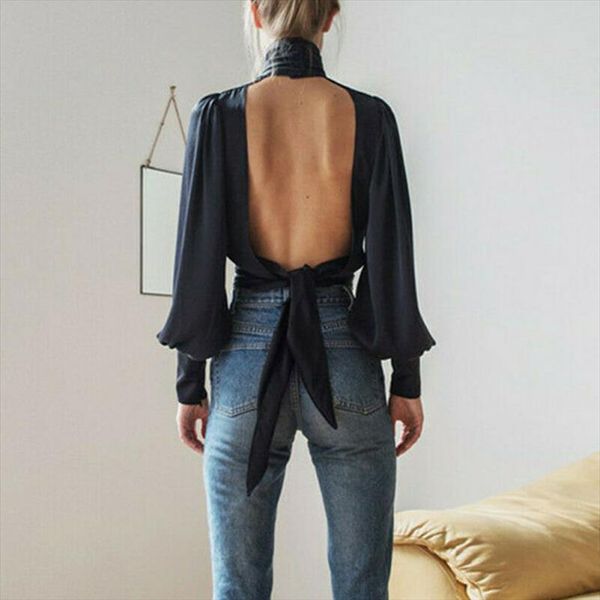 blue open back ol women blouses work satin puff sleeve high neck backless tie blouse party shirt crop, White
blue open back ol women blouses work satin puff sleeve high neck backless tie blouse party shirt crop, White