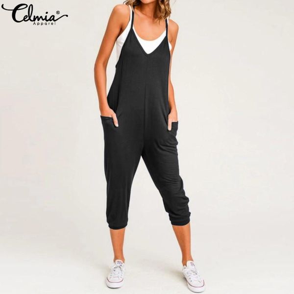 women's jumpsuits & rompers 2021 summer women celmia sleeveless spaghetti strap casual loose harem pants v-neck playsuits oversized, Black;white 
women's jumpsuits & rompers 2021 summer women celmia sleeveless spaghetti strap casual loose harem pants v-neck playsuits oversized, Black;white