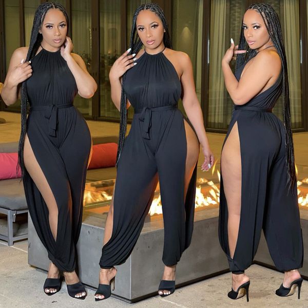 spring and summer solid color suspenders split jumpsuit casual women's clothing with waist lace-up, Black;white
spring and summer solid color suspenders split jumpsuit casual women's clothing with waist lace-up, Black;white