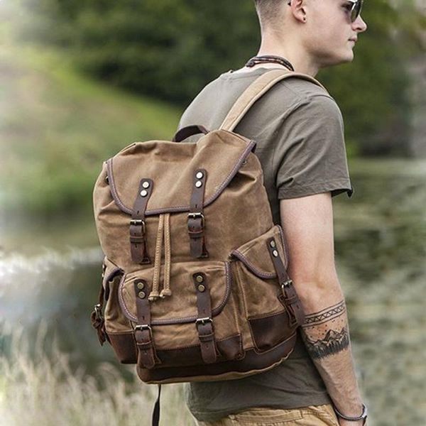 backpack wax canvas for men school bag student travel rucksack vintage retro waterproof laptop
backpack wax canvas for men school bag student travel rucksack vintage retro waterproof laptop