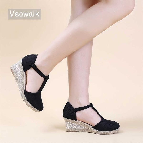 veowalk bohemian women handmade linen cotton wedge espadrilles sandals t-strap summer comfortable high heel platforms shoes y0714, Black
veowalk bohemian women handmade linen cotton wedge espadrilles sandals t-strap summer comfortable high heel platforms shoes y0714, Black