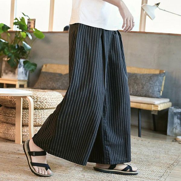 men's pants wide leg cotton linen trousers mens loose boot striped kimono plus size casual, Black
men's pants wide leg cotton linen trousers mens loose boot striped kimono plus size casual, Black