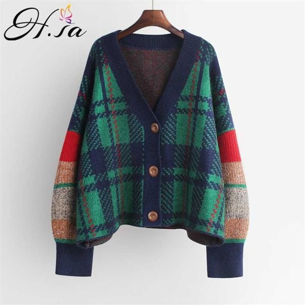 h.sa women fall long sweater cardigans korean style casual jacket patchwork knit coat v neck plaid winter warm thick 211011, White;black
h.sa women fall long sweater cardigans korean style casual jacket patchwork knit coat v neck plaid winter warm thick 211011, White;black
