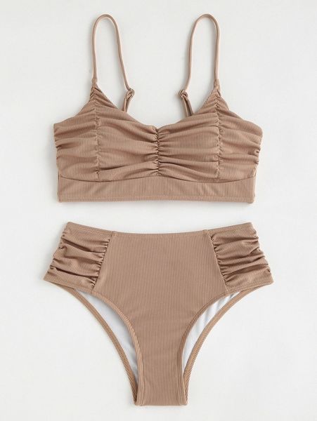 rib ruched bikini swimsuit t5ue#, White;black
rib ruched bikini swimsuit t5ue#, White;black