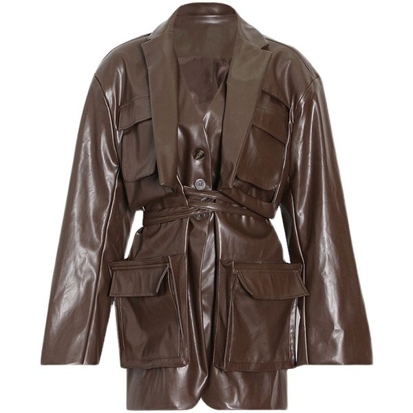 female spring fashion coats vintage minimalist blazer women long sleeve tunic patchwork pocket casual brown suit 210510, White;black
female spring fashion coats vintage minimalist blazer women long sleeve tunic patchwork pocket casual brown suit 210510, White;black