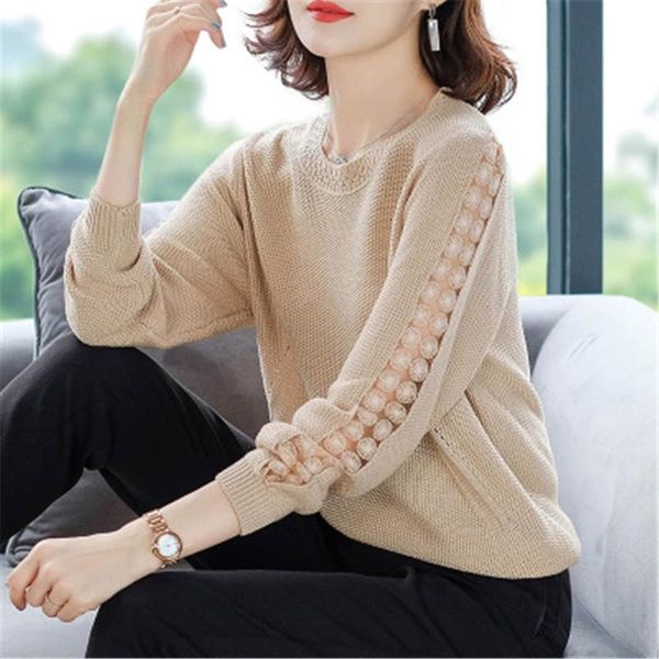 women's sweaters 2021 autumn winter stitching lace knitted sweater women flowers hollow loose round neck solid color casual jumpers fem, White;black
women's sweaters 2021 autumn winter stitching lace knitted sweater women flowers hollow loose round neck solid color casual jumpers fem, White;black