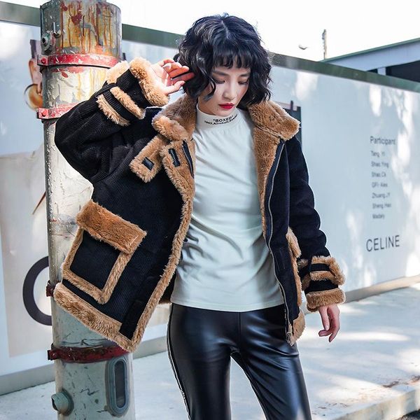 women's fur & faux 2021 winter lamb wool coat black stitching contrast color casual jacket women oversized street fashion
women's fur & faux 2021 winter lamb wool coat black stitching contrast color casual jacket women oversized street fashion