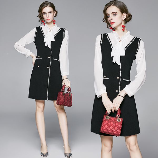 temperament women's dress celebrity xiaoxiangfeng 2021 autumn fake two-piece french knitted splicing, Black;gray
temperament women's dress celebrity xiaoxiangfeng 2021 autumn fake two-piece french knitted splicing, Black;gray