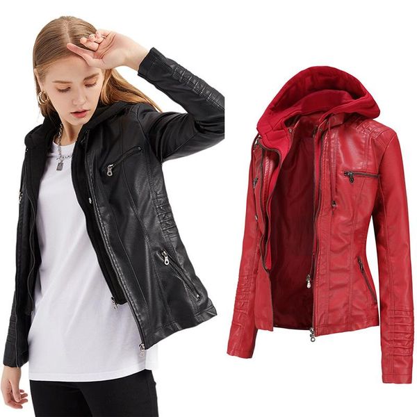 women's leather & faux autumn spring women jackets 2021 casual pu solid zippers pockets hooded coat, Black
women's leather & faux autumn spring women jackets 2021 casual pu solid zippers pockets hooded coat, Black