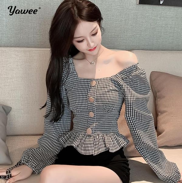 autumn plaid streetwear women gentle shirts 2021 slash neck all match vintage loose shoulder off lady blouses women's &, White
autumn plaid streetwear women gentle shirts 2021 slash neck all match vintage loose shoulder off lady blouses women's &, White