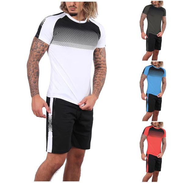 gym clothing 2021 summer short sleeve suit men's color matching mesh cross ray round neck shorts casual sports, White;black
gym clothing 2021 summer short sleeve suit men's color matching mesh cross ray round neck shorts casual sports, White;black