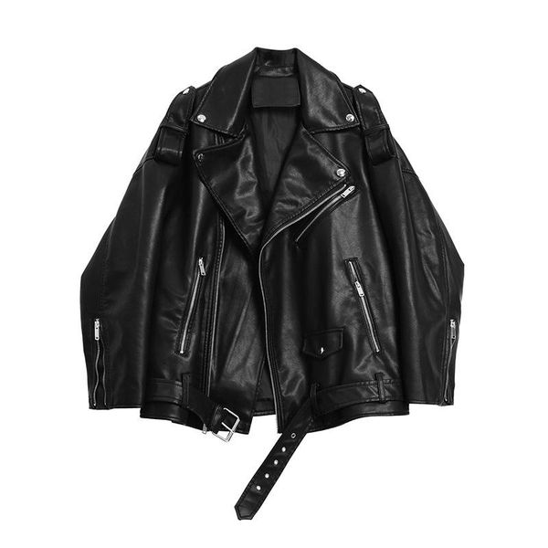women's leather & faux ja0057 loose short motorcycle clothes handsome pu jacket, Black
women's leather & faux ja0057 loose short motorcycle clothes handsome pu jacket, Black