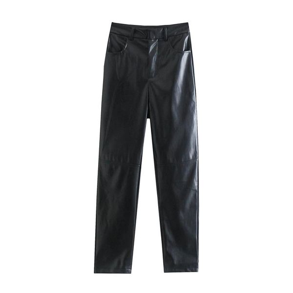 women's pants & capris 2021 women beige faux leather suit high waist pockets office ladies pu trousers, Black;white
women's pants & capris 2021 women beige faux leather suit high waist pockets office ladies pu trousers, Black;white