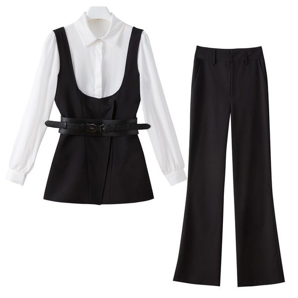 women's two piece pants 2021 autumn suit fashion design women white shirt+with belt sleeveless+black elegant office lady
women's two piece pants 2021 autumn suit fashion design women white shirt+with belt sleeveless+black elegant office lady