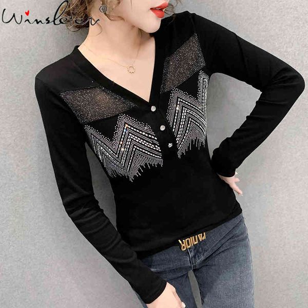 women's t-shirt spring fall european style cotton girls chic v-neck button pullover patchwork mesh women all match t1121, White
women's t-shirt spring fall european style cotton girls chic v-neck button pullover patchwork mesh women all match t1121, White