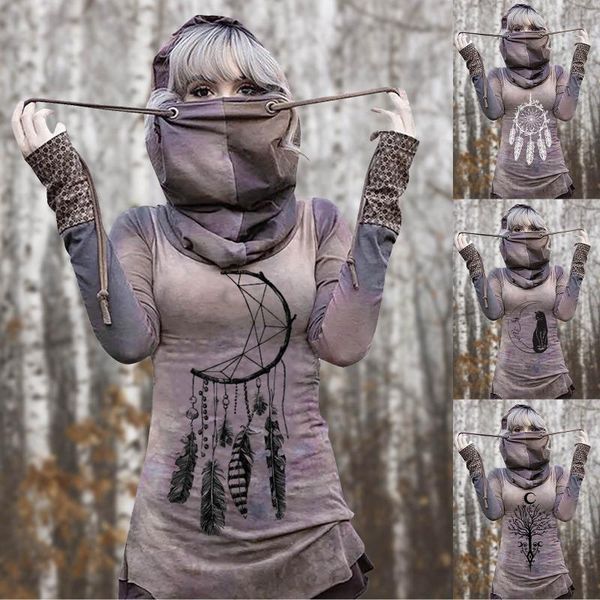 women's t-shirt dream catcher print t shirt women long-sleeved hooded scarf collar pullover tee femme harajuku streetwear drawstring, White
women's t-shirt dream catcher print t shirt women long-sleeved hooded scarf collar pullover tee femme harajuku streetwear drawstring, White