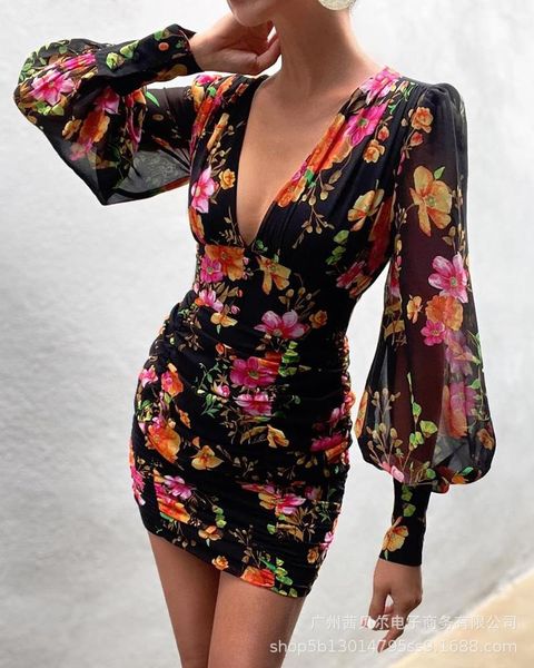 casual dresses women sheath dress flower printed black full latern sleeve v neck high waist women's mini, Black;gray
casual dresses women sheath dress flower printed black full latern sleeve v neck high waist women's mini, Black;gray