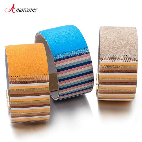 amorcome arrival magnetic clasp women leather bracelets contrast color blue yellow wide wrap bracelet female fashion jewelry charm, Golden;silver
amorcome arrival magnetic clasp women leather bracelets contrast color blue yellow wide wrap bracelet female fashion jewelry charm, Golden;silver