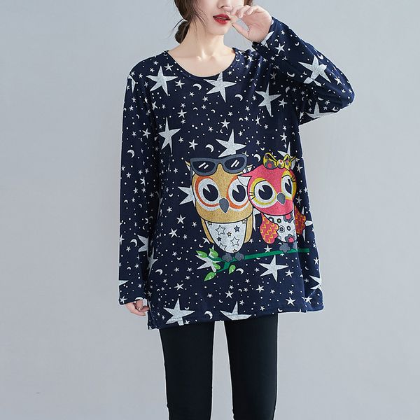 johnature casual print cartoon women t-shirts spring o-neck full sleeve loose all-match owl cute 210521, White
johnature casual print cartoon women t-shirts spring o-neck full sleeve loose all-match owl cute 210521, White