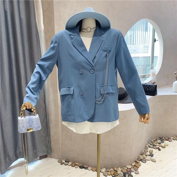 women's suits & blazers clothing autumn 2021 fashion double breasted chain suit design sense medium and long versatile thin blazer coat, White;black
women's suits & blazers clothing autumn 2021 fashion double breasted chain suit design sense medium and long versatile thin blazer coat, White;black