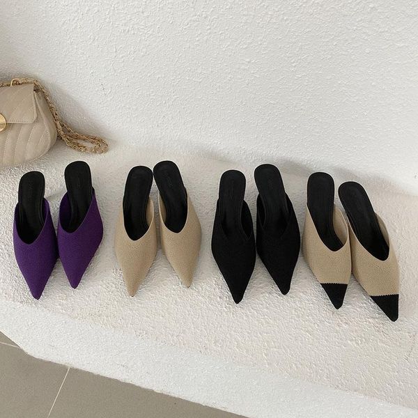 slippers 2021 brand knitted women sandals fashion pointed toe low heels slides stiletto ladies dress mules 6cm pumps, Black
slippers 2021 brand knitted women sandals fashion pointed toe low heels slides stiletto ladies dress mules 6cm pumps, Black