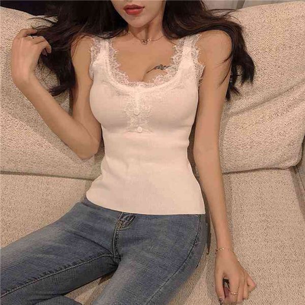 summer women knitting buttons patchowrk lace v-neck camis sleeveless tee shirts girls knitwear fl1335, White
summer women knitting buttons patchowrk lace v-neck camis sleeveless tee shirts girls knitwear fl1335, White