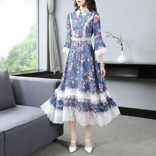 runway floral print women elegant flare sleeve ladies lace patchwork chiffon vestidos summer slim waist female long dress 210416, Black;gray
runway floral print women elegant flare sleeve ladies lace patchwork chiffon vestidos summer slim waist female long dress 210416, Black;gray