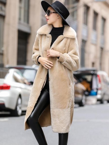 women's fur & faux double faced coat female natural sheep shearling coats winter women long genuine leather jacket my3928, Black
women's fur & faux double faced coat female natural sheep shearling coats winter women long genuine leather jacket my3928, Black