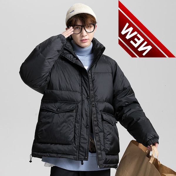 new mens warm winter down jacket casual fashion trend 90% white duck coat clothes, Black