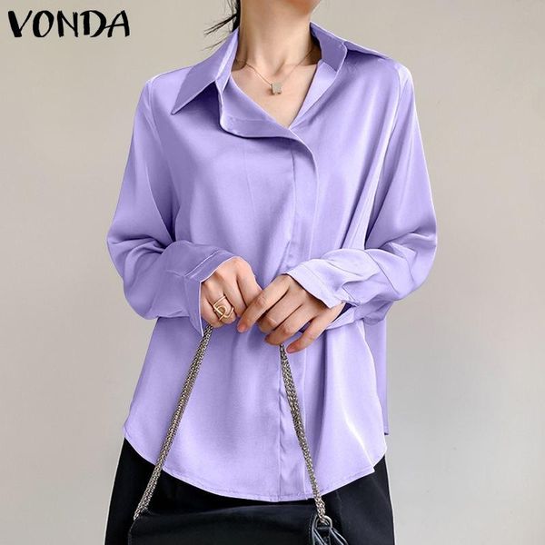 women's blouses & shirts fashion women blouse 2021 vonda elegant long sleeve lapel collar ol style satin casual loose blusas femininas, White
women's blouses & shirts fashion women blouse 2021 vonda elegant long sleeve lapel collar ol style satin casual loose blusas femininas, White