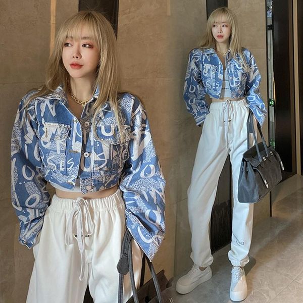 women's jackets 2021 spring/autumn denim jacket european and american graffiti short casual single row button long-sleeved, Black;brown
women's jackets 2021 spring/autumn denim jacket european and american graffiti short casual single row button long-sleeved, Black;brown