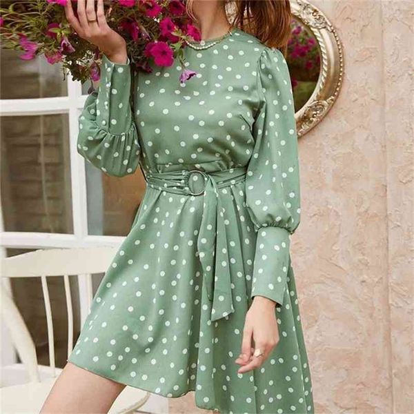 vintage polka dot dress shirt women autumn winter elegant with belt green casual ladies short 210427, Black;gray
vintage polka dot dress shirt women autumn winter elegant with belt green casual ladies short 210427, Black;gray
