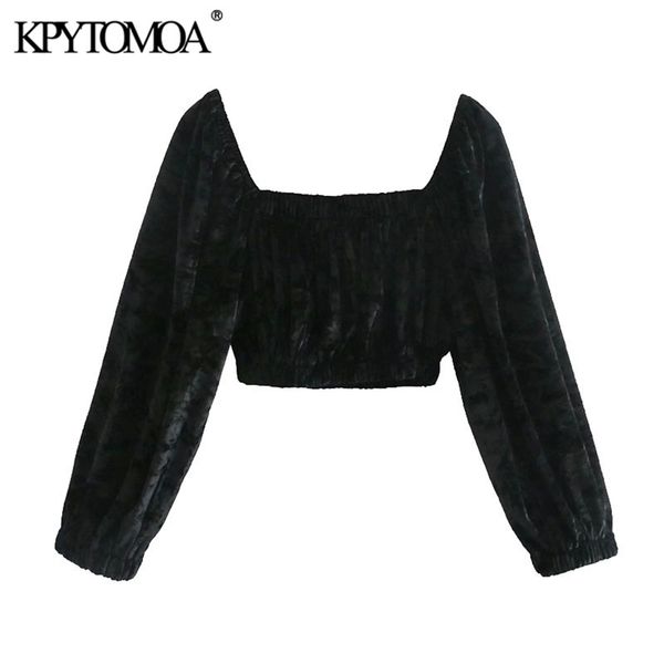 women fashion elastic trims velvet cropped blouses square collar lantern sleeve female shirts chic 210420, White
women fashion elastic trims velvet cropped blouses square collar lantern sleeve female shirts chic 210420, White