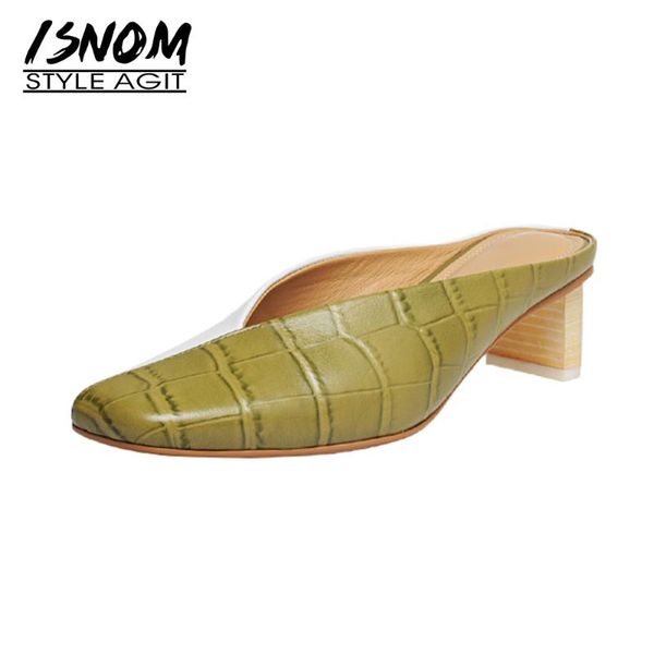 slippers isnom genuine leather women mixed color ladies shoes woman square toe thick med heels slides mules female dress, Black
slippers isnom genuine leather women mixed color ladies shoes woman square toe thick med heels slides mules female dress, Black
